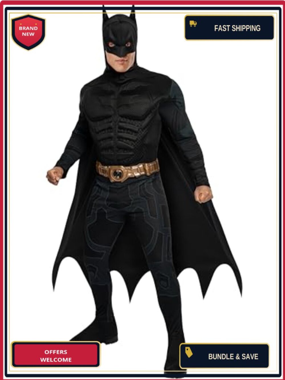Adult Batman Dark Knight Rises Costume Padded Jumpsuit Cape Headpiece